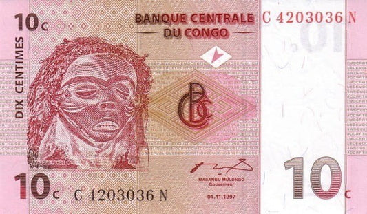 Kongo 10 centymów Taniec Pende 1997 P-82
