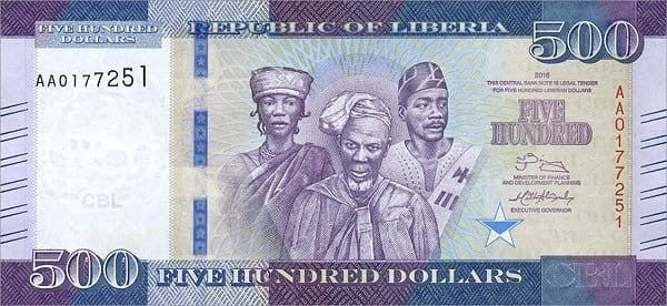 Liberia 500 dolarów Hipopotamy 2016 P-36a