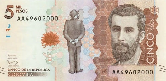 Kolumbia 5000 peso J. Asuncion Silva 2015 P-459a