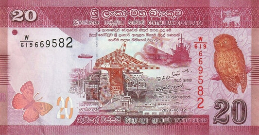 Sri Lanka 20 Rupii Sowa i Motyl 2020 P-123g