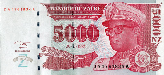 Zair 5000 Nouveaux Zaires Generał 1995 P-69